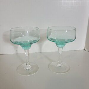 Vintage Sasaki Harmony Aqua 2 fl. oz. Liquor Cocktail Set Of 2 Elegant S…